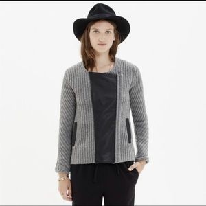 MADEWELL Gray Cable Knit Cardigan W/leather Detail